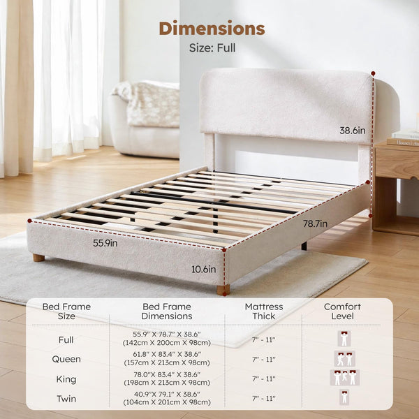 Boucle Upholstered Bed Frame with Adjustable Headboard