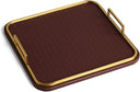 Vegan Leather Decorative Tray with Brushed Brass Handles