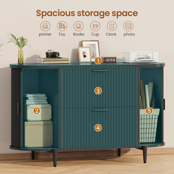 2-Drawer Filing Cabinet with Sliding Door Storage