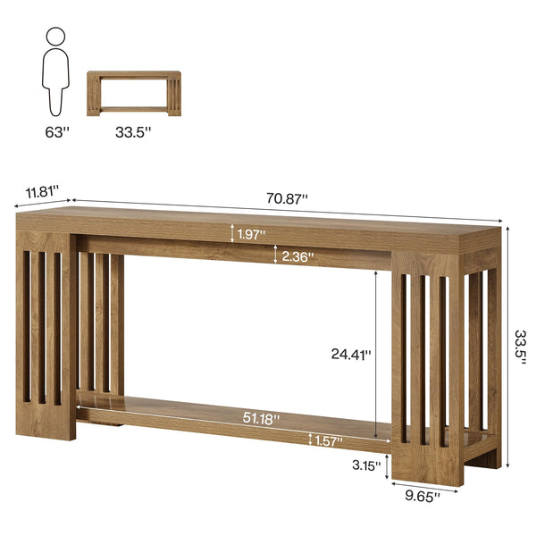 70.9" Extra Long Farmhouse Console Table with 2-Tier Storage