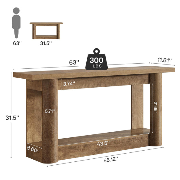63-Inch Farmhouse Console Table with 2-Tier Storage