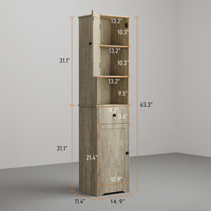 Tall Storage Cabinet with 2 Doors, 2 Drawers & Adjustable Shelves