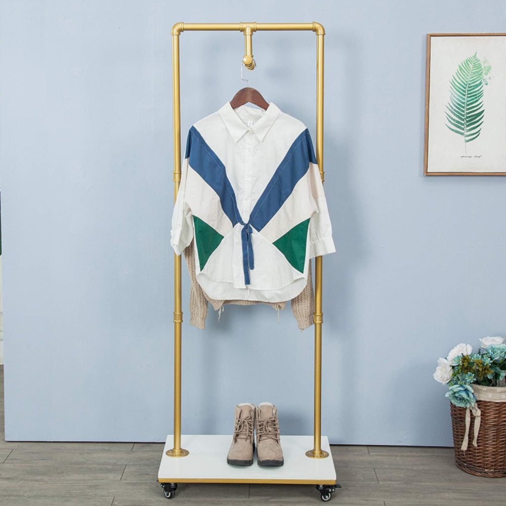 Industrial Pipe & Wood Rolling Garment Rack