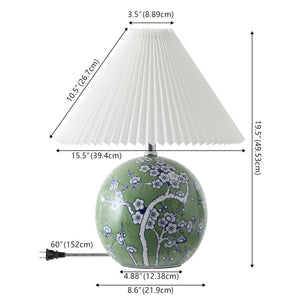 24" Ceramic Floral Urn Table Lamp with White Linen Shade