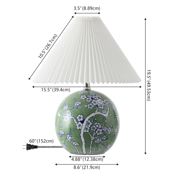 24" Ceramic Floral Urn Table Lamp with White Linen Shade