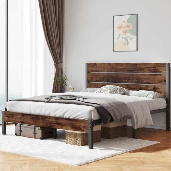 Queen Bed Frame with Headboard & Footboard – Rustic Brown