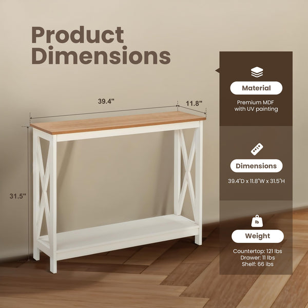Narrow Console Table with X-Shape Design