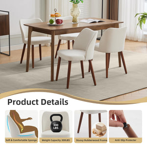 Upholstered Linen Dining Chair Set of 4 with Wood Legs & Wing Backrest