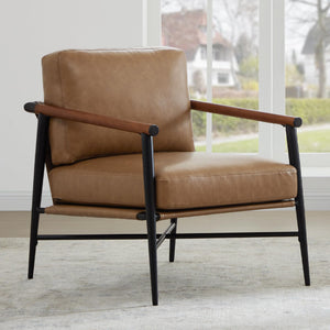 Mid-Century Modern Accent Chair Set of 2 – Faux Leather Armchair
