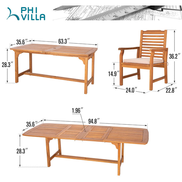 9-Piece Acacia Wood Outdoor Dining Set with Extendable Table & Cushioned Chairs