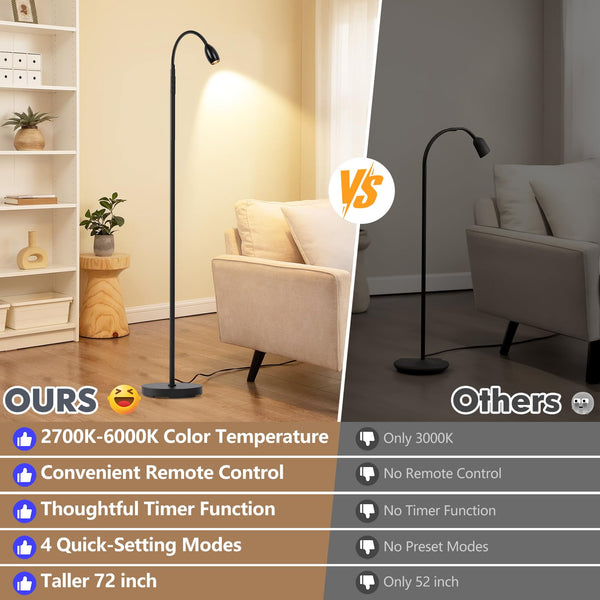 Gooseneck LED Floor Lamp with Remote & Touch Control