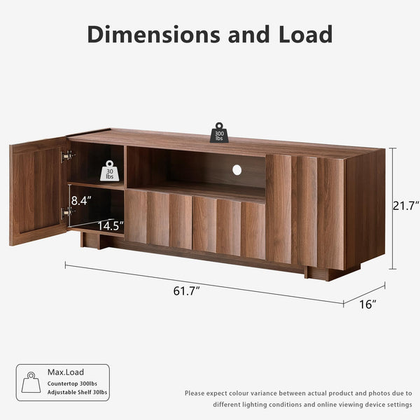 61" Mid-Century Modern TV Stand – Walnut Media Console with Wave Design