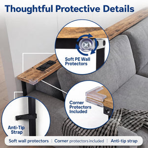 Skinny Console Sofa Table with Charging Station, Adjustable Height, 2-Pack (78.8")