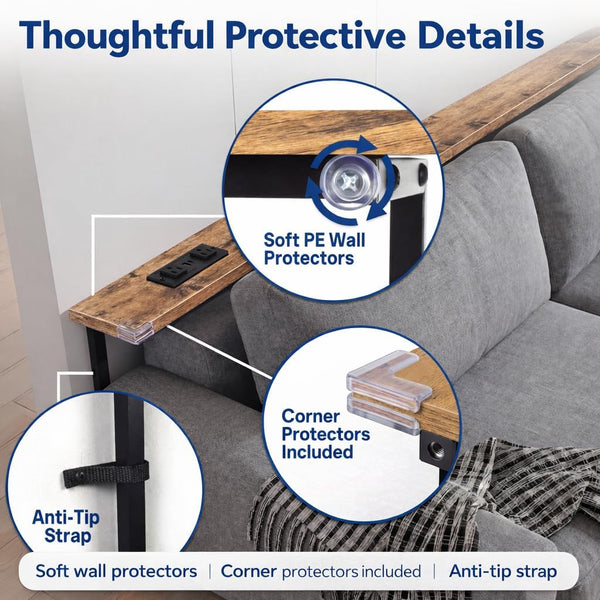Skinny Console Sofa Table with Charging Station, Adjustable Height, 2-Pack (78.8")