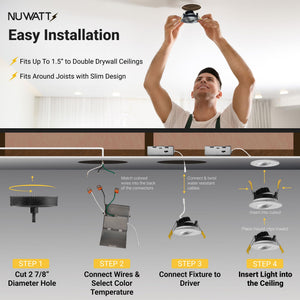 3-Inch Adjustable LED Gimbal Recessed Light – 5 CCT, Dimmable, Canless, 16-Pack
