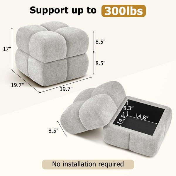 Oversized Square Storage Ottoman – Grey