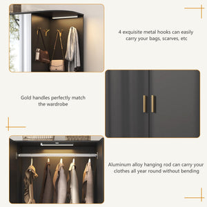 Large Wardrobe Closet with Mirror & Sensor Light – 5 Doors, 2 Drawers