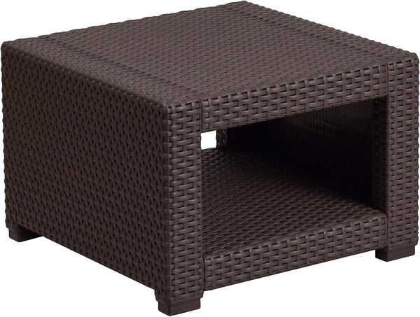 Outdoor Faux Rattan Coffee Table with Open Storage
