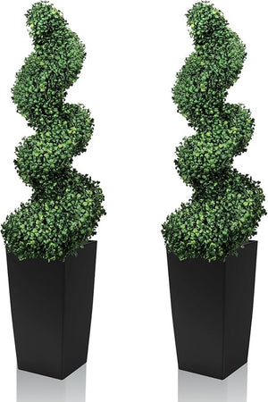 Artificial Spiral Topiary Trees, Set of 2 – UV Resistant, Indoor/Outdoor