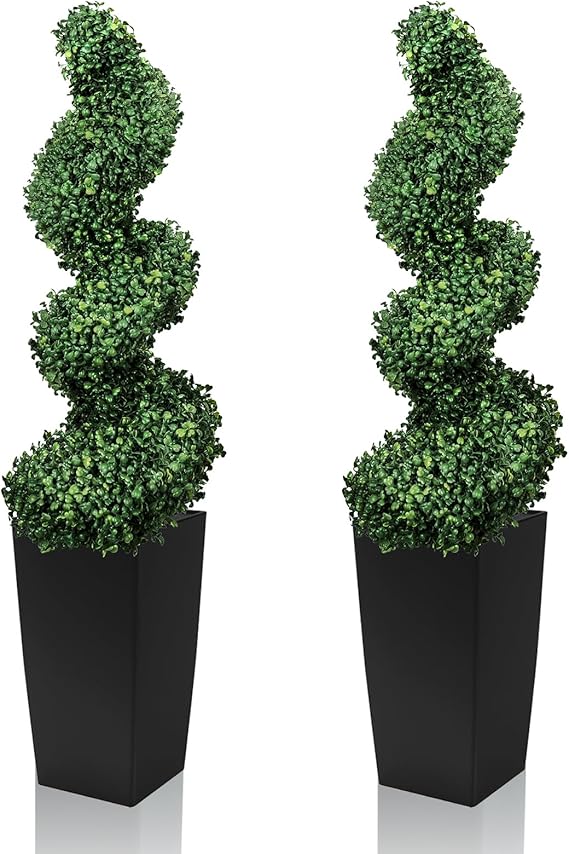 Artificial Spiral Topiary Trees, Set of 2 – UV Resistant, Indoor/Outdoor
