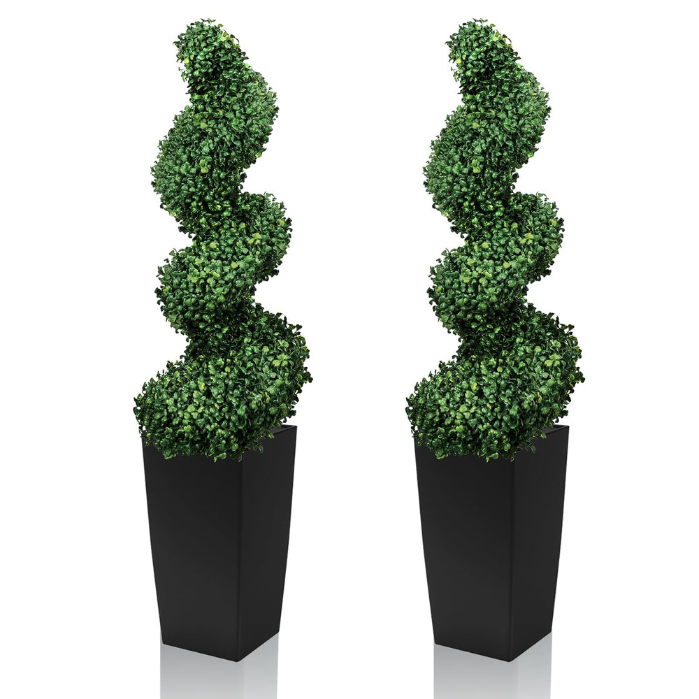 Artificial Spiral Topiary Trees, Set of 2 – UV Resistant Faux Boxwood with Square Planter