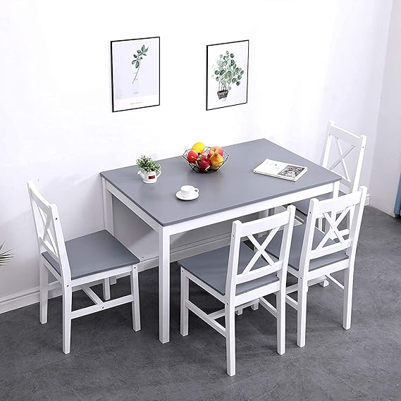 5-Piece Farmhouse Dining Table Set with 4 Chairs