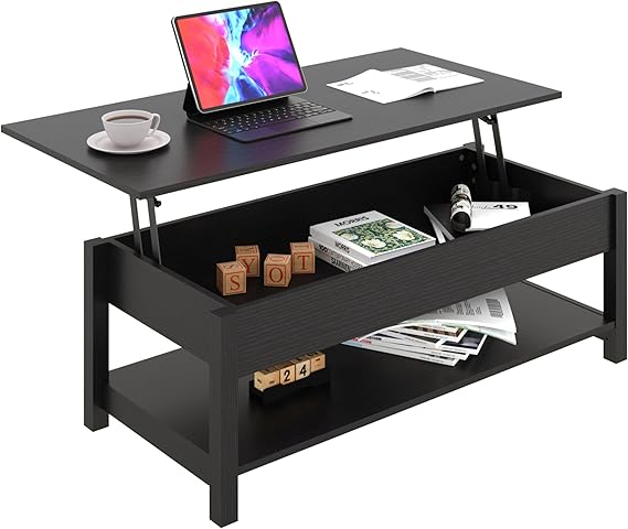 Lift Top Coffee Table with Hidden Compartment & Open Shelf