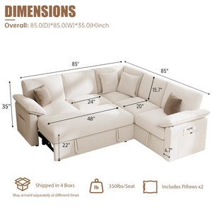 L-Shaped Sectional Sleeper Sofa with Pull-Out Bed and Storage