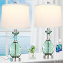 Coastal Glass Table Lamps Set of 2 – Dimmable Touch Control with USB Ports