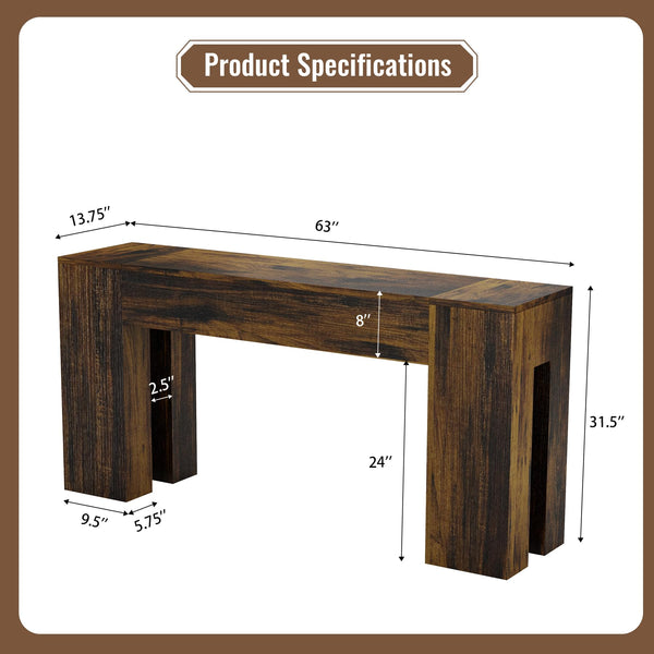 71-Inch Farmhouse Sofa Console Table – Rustic Brown