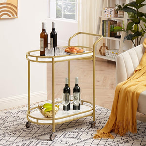 2-Tier Rolling Bar Cart with Wheels
