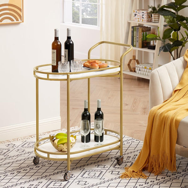 2-Tier Rolling Bar Cart with Wheels