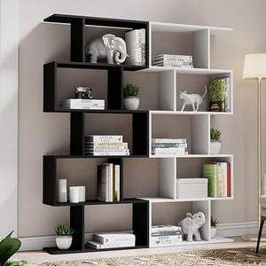 5-Tier S-Shaped Bookshelf with Room Divider