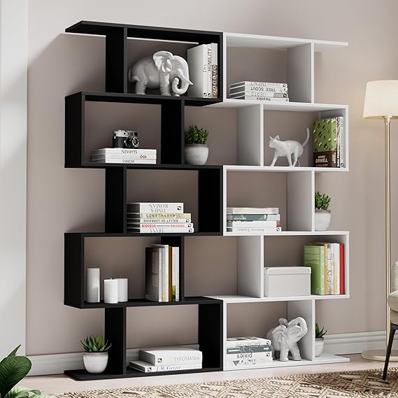 5-Tier S-Shaped Bookshelf with Room Divider