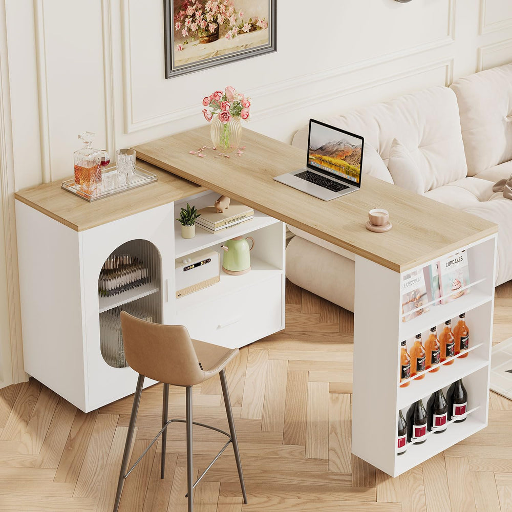Rolling Kitchen Island with Swivel Table, Storage Cabinet, Drawers & Shelves