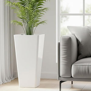 Large 28-Inch Tall Planters Set of 2 with Drainage Hole and Tray