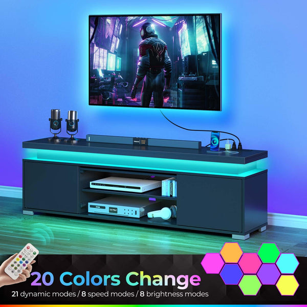 TV Stand with LED Lights & Power Outlet