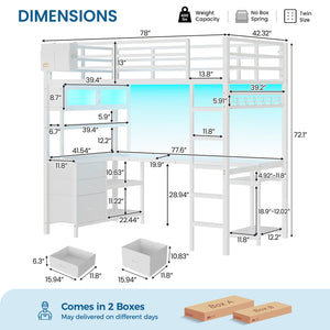 Twin Loft Bed with L-Shaped Gaming Desk & Storage