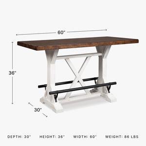 Counter Height Farmhouse Dining Table – Two-Tone Brown & White