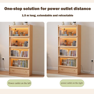 Tall Solid Wood Bookcase with Glass Doors and LED Lights