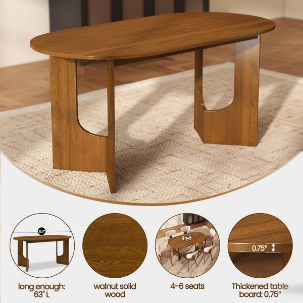 Oval Walnut Wood Dining Table Set