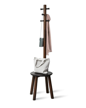 Pillar Coat Rack and Stool with 6 Hooks