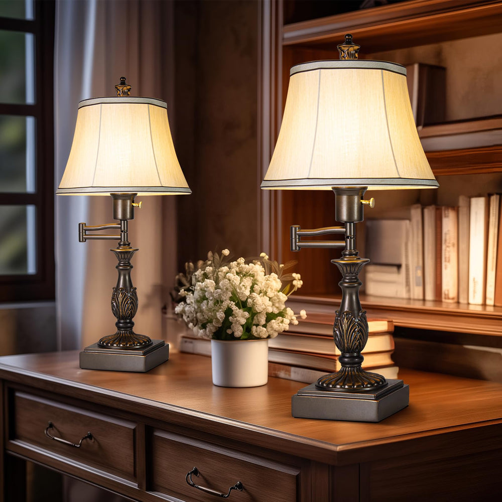 Swing Arm Table Lamp Set of 2 with USB-A & USB-C Charging Ports
