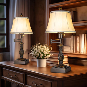 Swing Arm Table Lamp Set of 2 with USB-A & USB-C Charging Ports