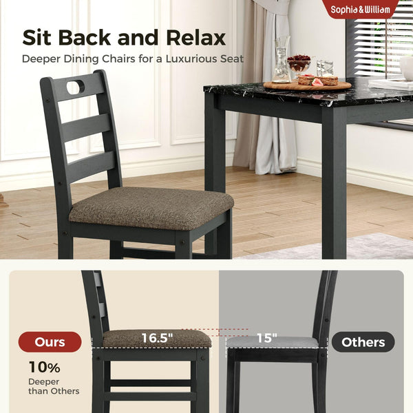 5-Piece Faux Marble Dining Table Set with 4 Upholstered Chairs