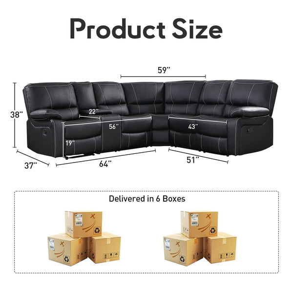L-Shaped Recliner Sectional Sofa with Cup Holders & Storage