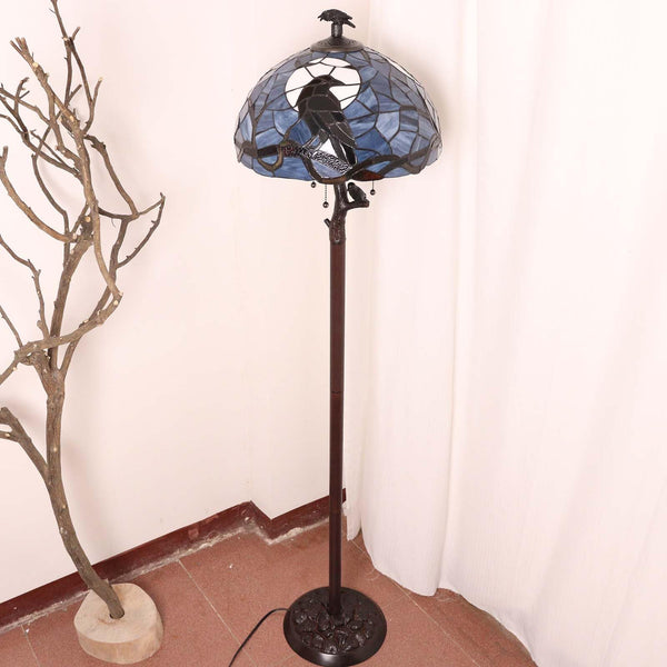 Gothic Raven Tiffany Stained Glass Floor Lamp