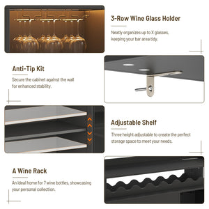 Wine Bar Cabinet with LED Lights & Charging Station