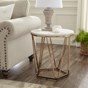 Round Faux Travertine End Table