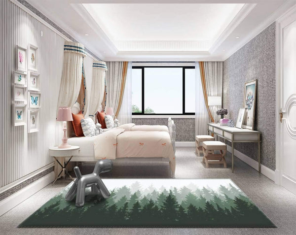 Forest Print Indoor Outdoor Area Rug – Non-Slip Polyester Floor Carpet